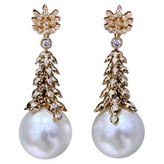 【Crown Radiance】Golden Cascade Aurora South Sea Pearl Diamond Earrings