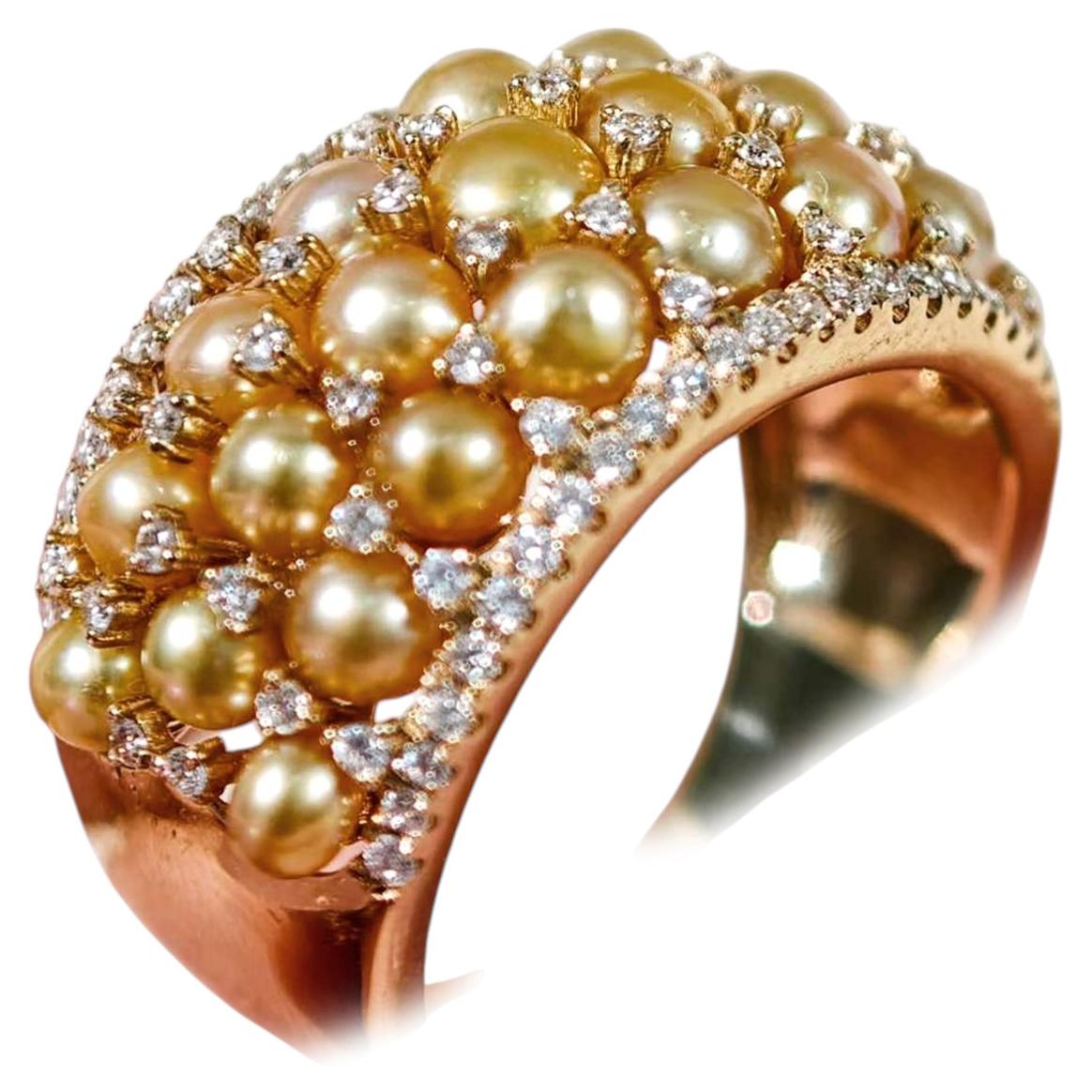 【Crown Radiance】Golden Constellation Keshi Pearl Diamond Ring