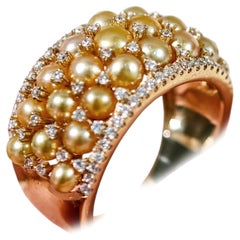 【Crown Radiance】Golden Constellation Keshi Pearl Diamond Ring