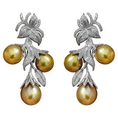 【Crown Radiance】Golden Vine Aurora South Sea Pearl Diamond Earrings