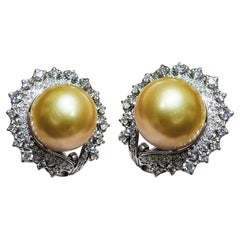 【Crown Radiance】Golden Wreath Aurora South Sea Pearl Diamond Earrings