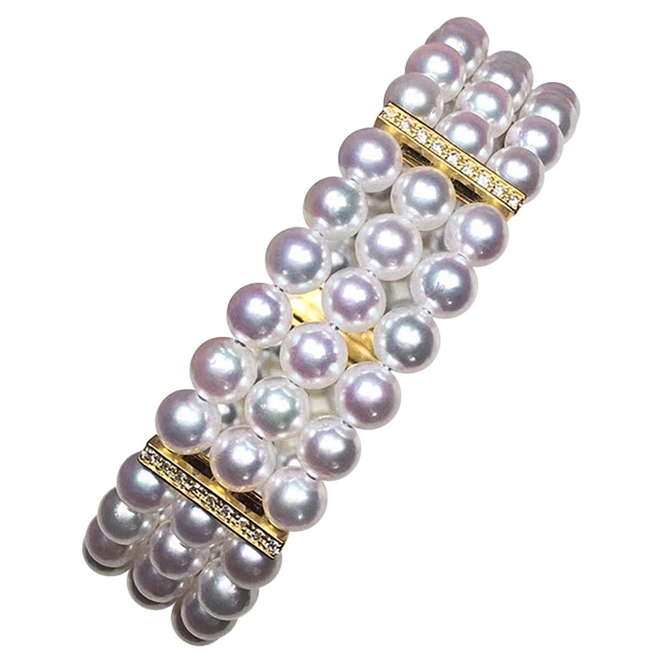 【Crown Radiance】Grace AAA Baby Akoya Pearl Diamond Triple-Strand Bracelet
