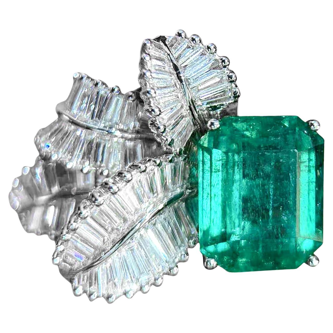 【Crown Radiance】GUILD Certified 5.18ct Zambian Emerald Diamond Ring For Sale