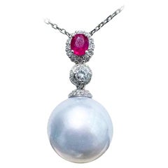 Ciondolo con perla Aurora dei mari del sud e diamante rubino