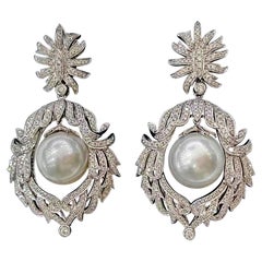 【Crown Radiance】Imperial Laurel South Sea Pearl Diamond Earrings