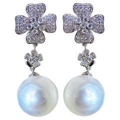【Vine Symphony】Lucky Clover Boucles d'oreilles Aurora Perle de mer du Sud Diamant
