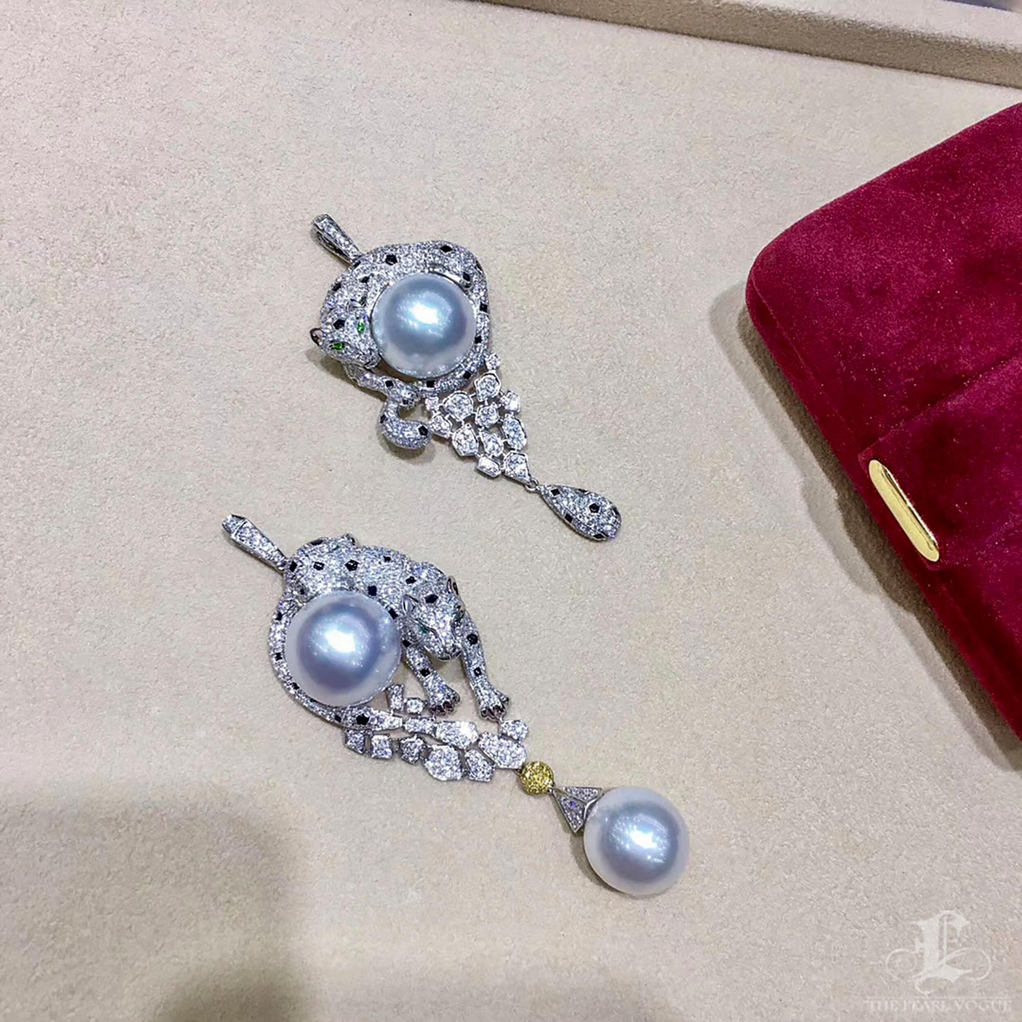 Ciondolo con diamante e perla dei mari del sud della Pantera Maestosa in vendita 5