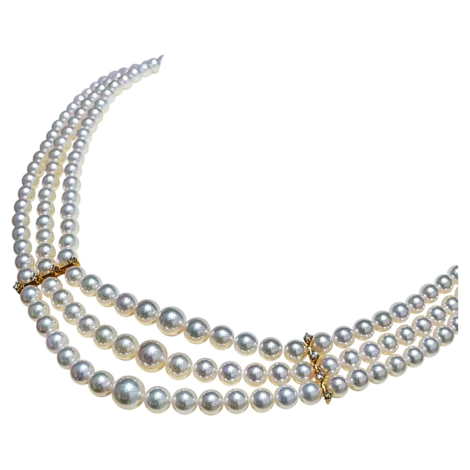 【Crown Radiance】MIKIMOTO Triple Strand Akoya Pearl Necklace