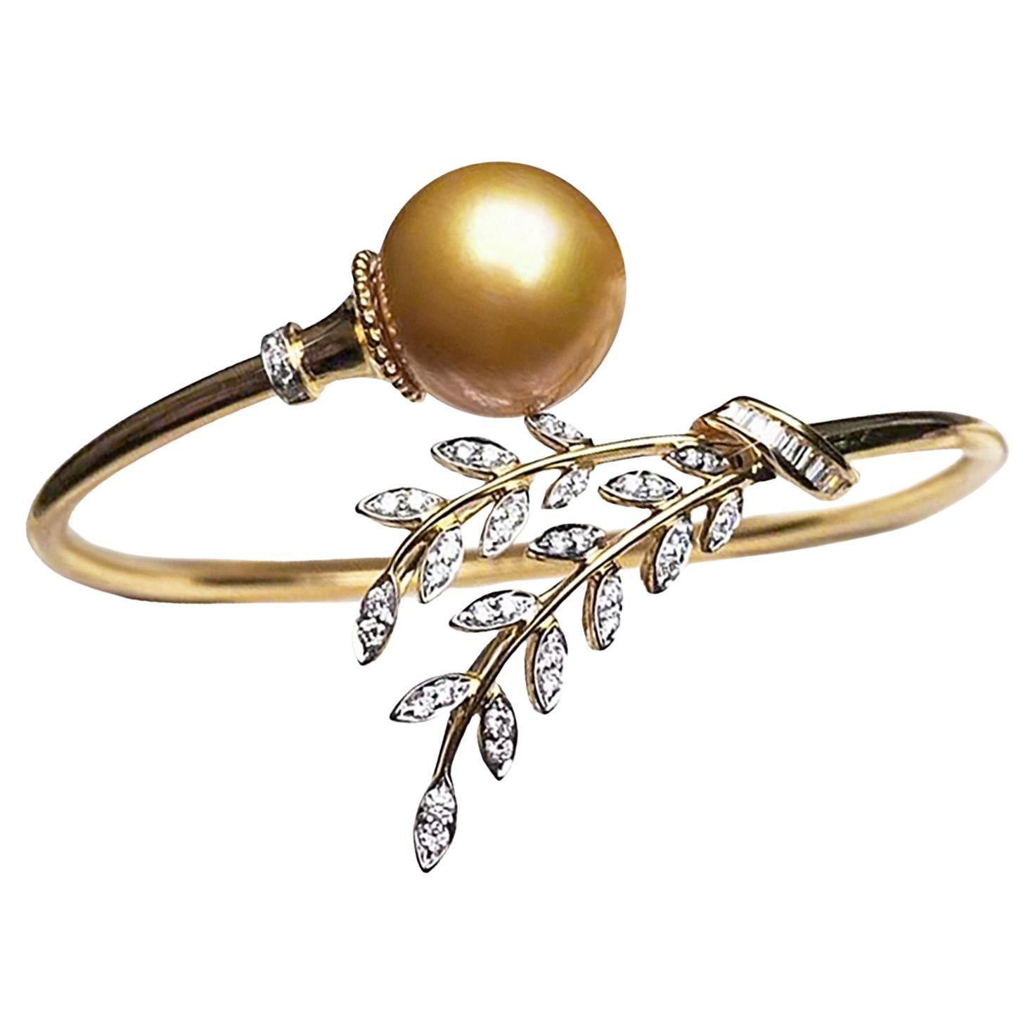 【Crown Radiance】Olive Branch Aurora South Sea Pearl Diamond Bracelet