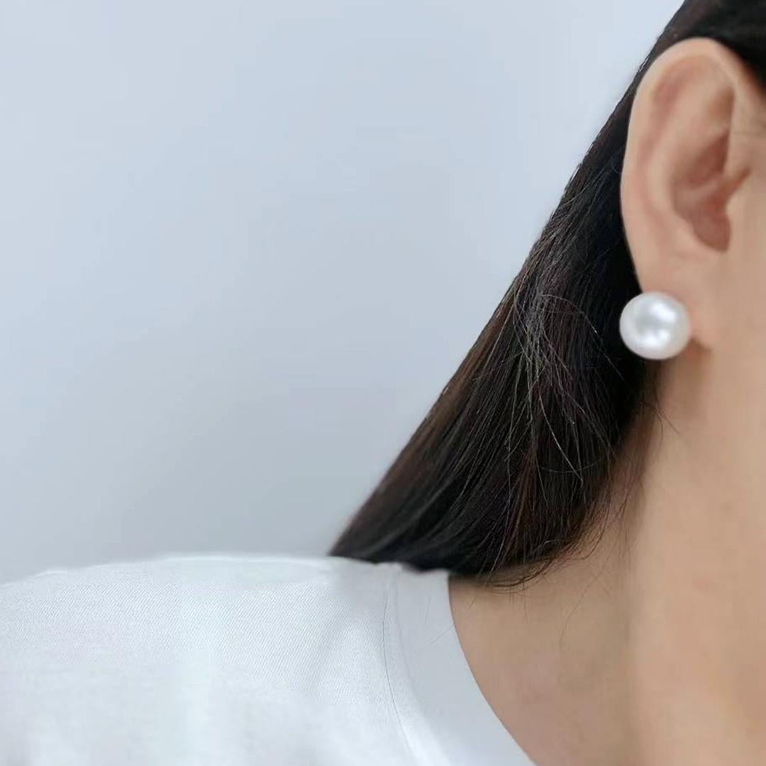 Uncut 【Crown Radiance】One-of-a-Kind 15.3mm South Sea Pearl Button-Round Stud Earrings For Sale
