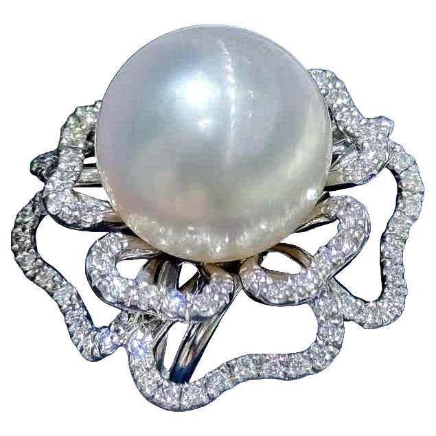 【Crown Radiance】One-of-a-Kind 15mm South Sea Pearl & Diamond Cocktail Ring