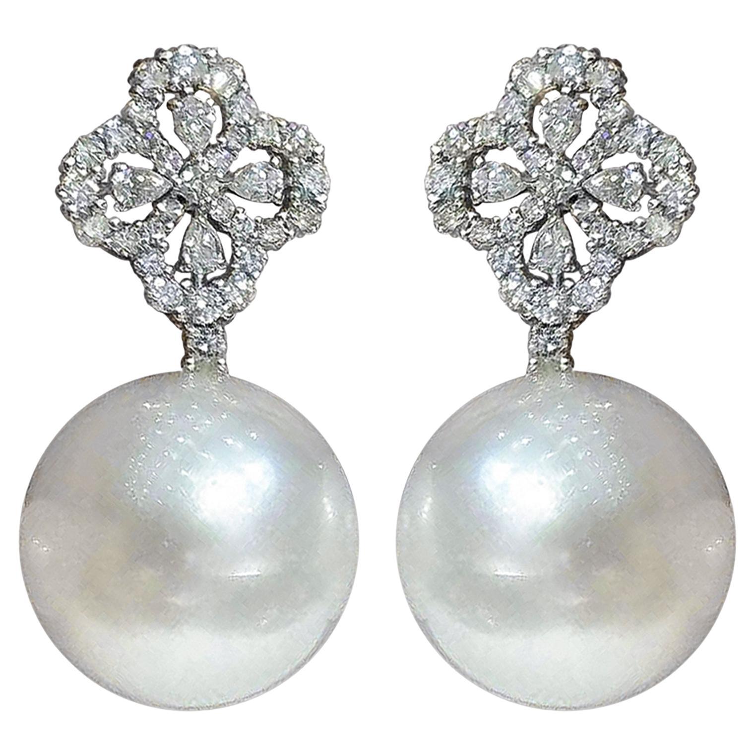 【Crown Radiance】Orchid Lace AAAA South Sea Pearl Diamond Earrings