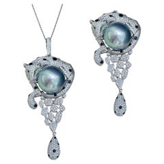 【Crown Radiance】Panther Convertible Tahitian Pearl & Diamond Brooch Pendant