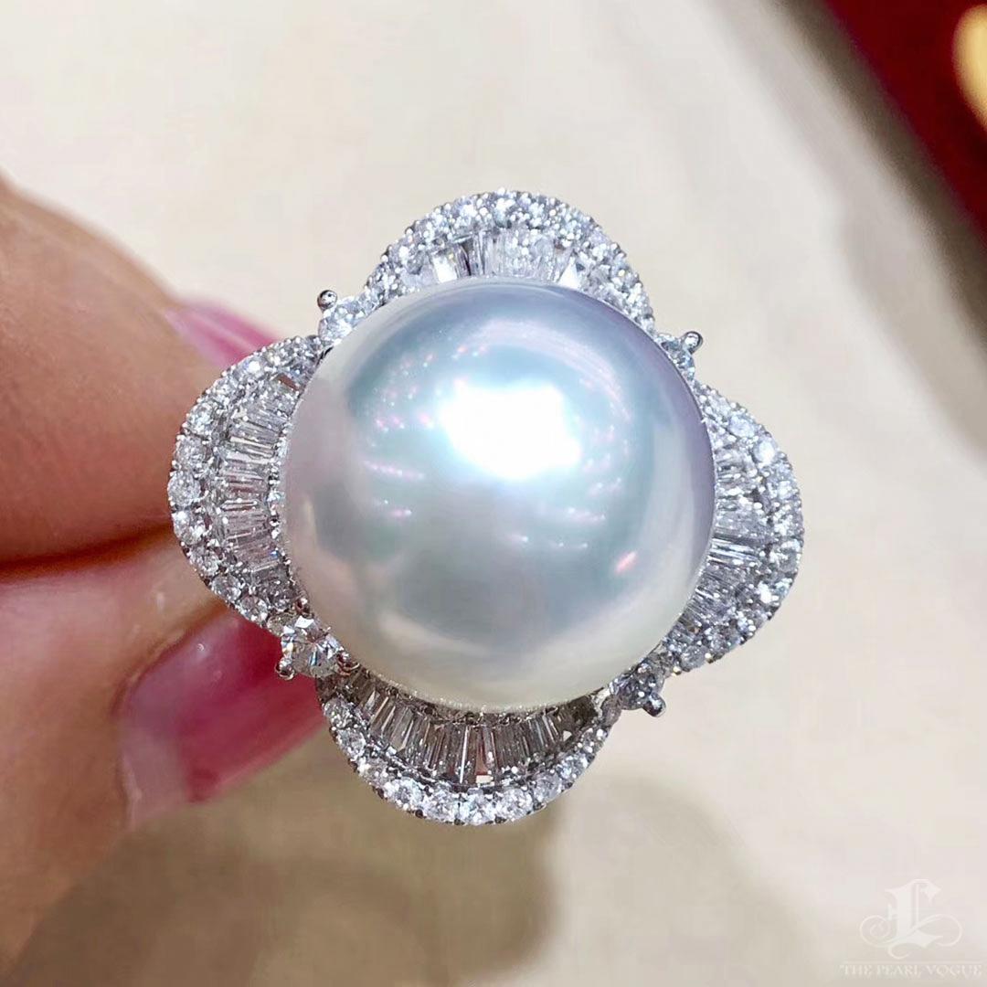 Women's 【Crown Radiance】Petal-Edge Diamond South Sea Pearl Convertible Ring Pendant For Sale