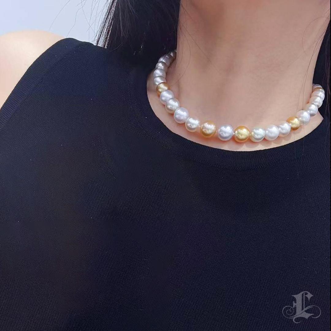 Non taillé 【Crown Radiance】PSL Collier de perles des mers du sud certifiées Aurora en blanc et doré en vente
