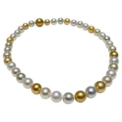 【Crown Radiance】PSL Collier de perles des mers du sud certifiées Aurora en blanc et doré