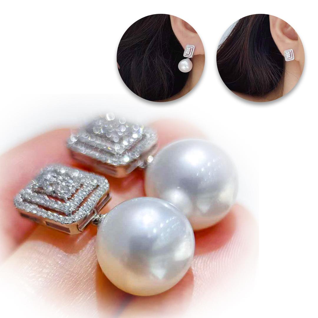 Uncut 【Crown Radiance】PSL Certified Convertible South Sea Pearl & Diamond Earrings For Sale