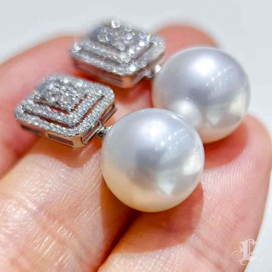 【Crown Radiance】PSL Certified Convertible South Sea Pearl & Diamond Earrings For Sale 3