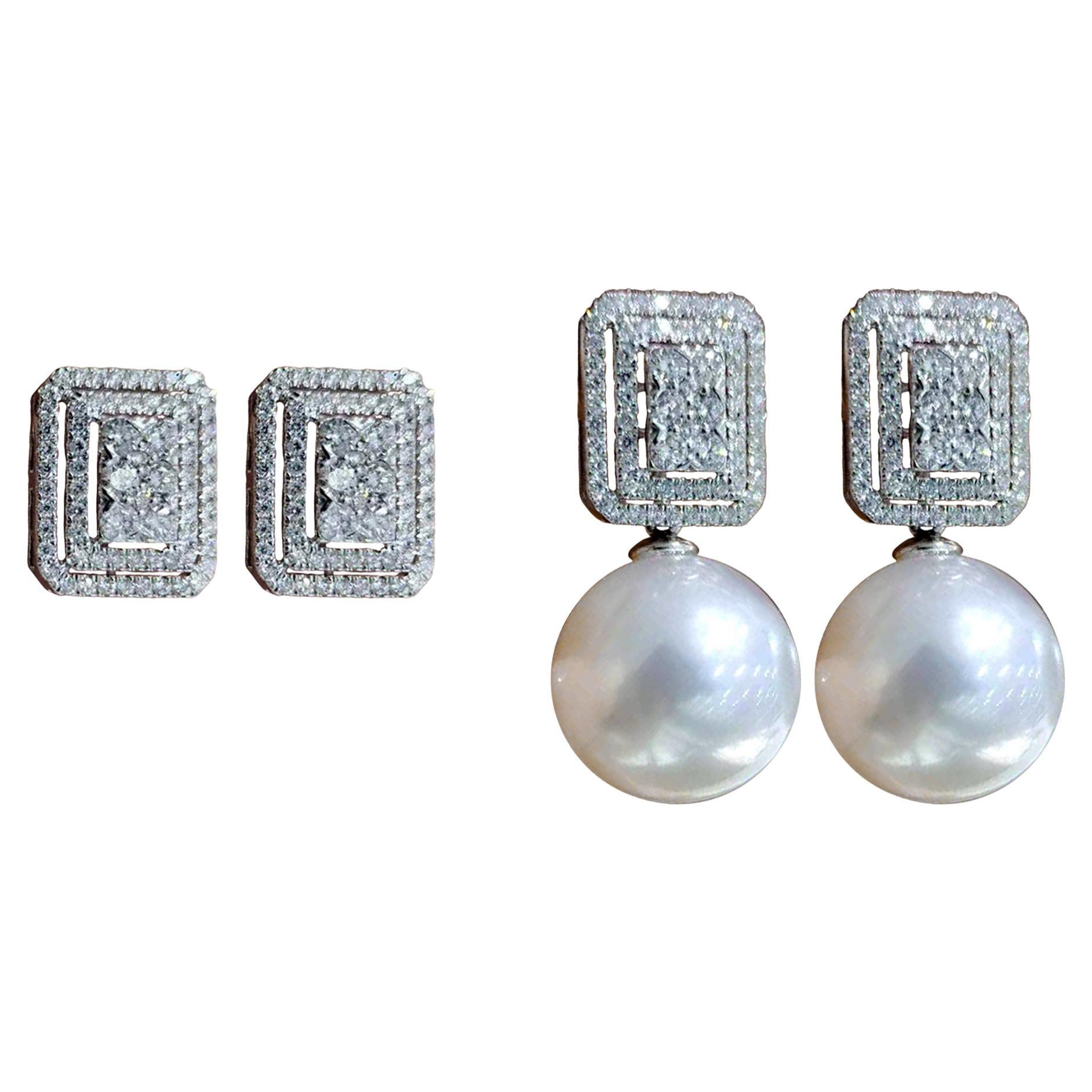 【Crown Radiance】PSL Certified Convertible South Sea Pearl & Diamond Earrings