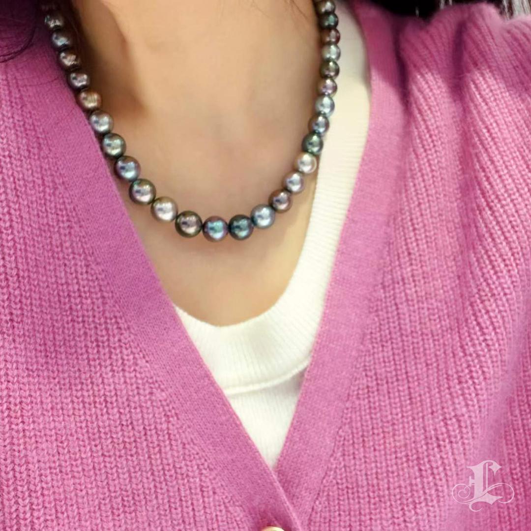 Grezzo Collana di perle tahitiane certificata Queen of Shadows in vendita