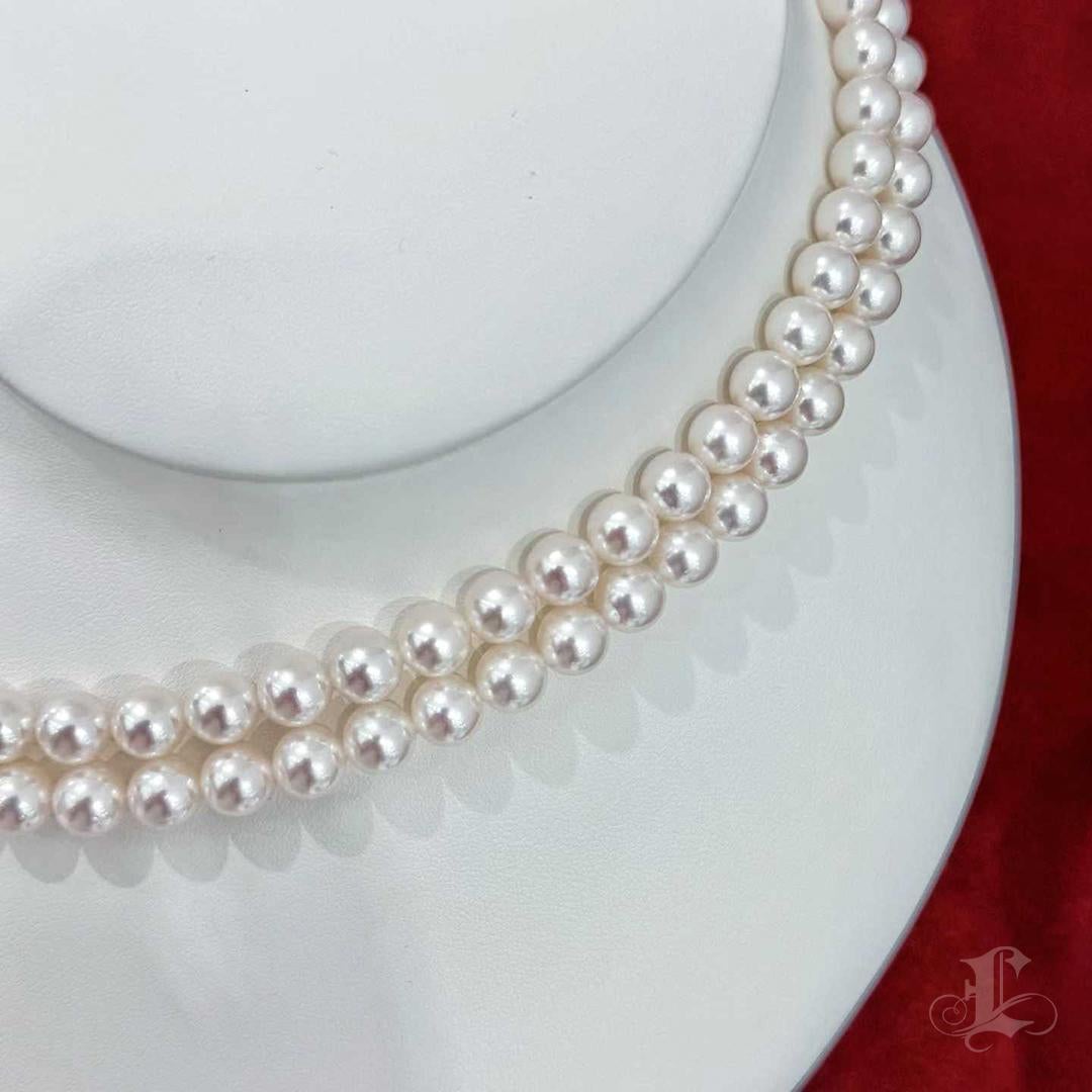 Collana a doppio filo con perle rosa Akoya e diamanti certificata PSL in vendita 5