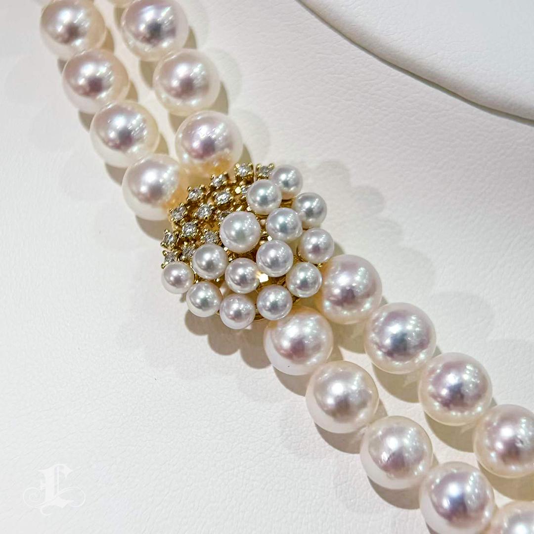 Donna Collana a doppio filo con perle rosa Akoya e diamanti certificata PSL in vendita