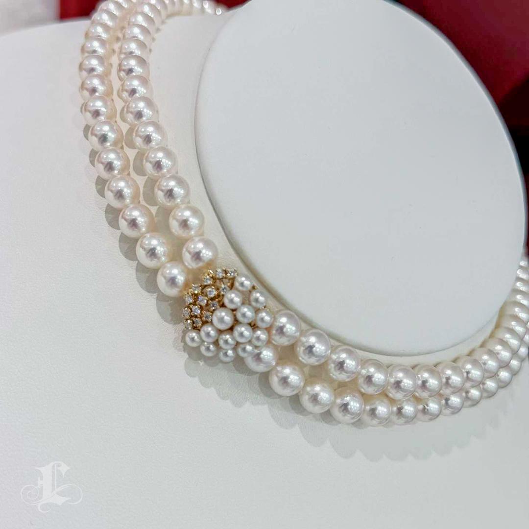 Collana a doppio filo con perle rosa Akoya e diamanti certificata PSL in vendita 2