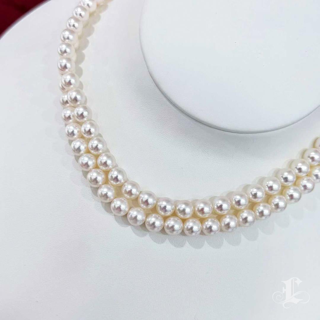 Collana a doppio filo con perle rosa Akoya e diamanti certificata PSL in vendita 4