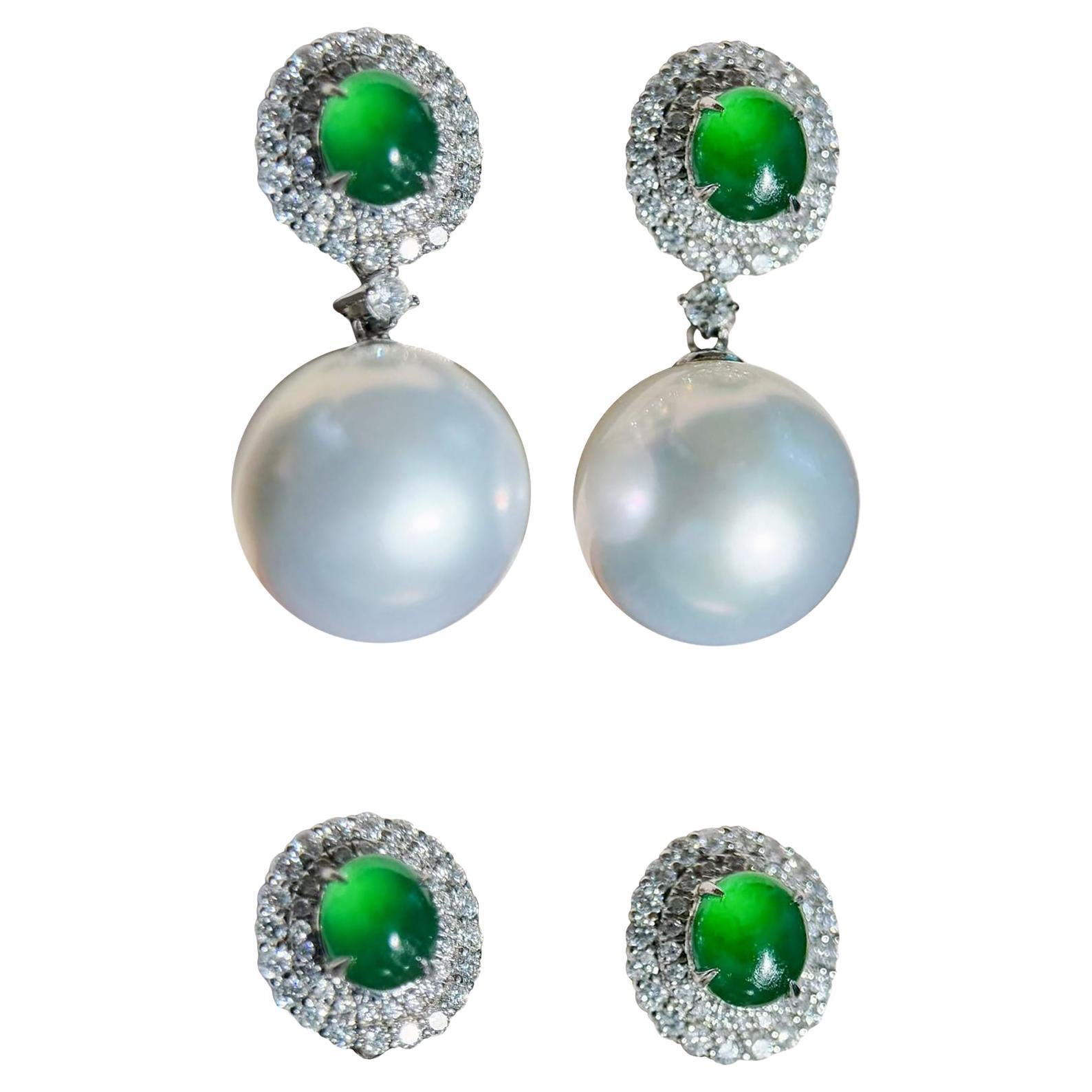 【Crown Radiance】PSL Certified South Sea Pearl Jadeite Convertible Earrings