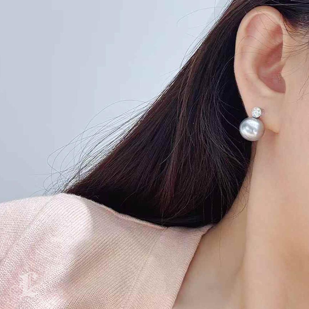 Grezzo 【Crown Radiance】PSL Certified Tahitian Pearl & CGL Diamond Earrings in vendita