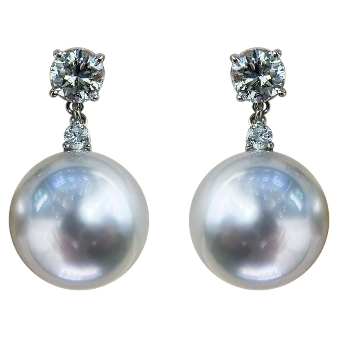 【Crown Radiance】PSL-zertifizierte Venus-Südseeperlen-Diamantohrringe – 12,1 mm