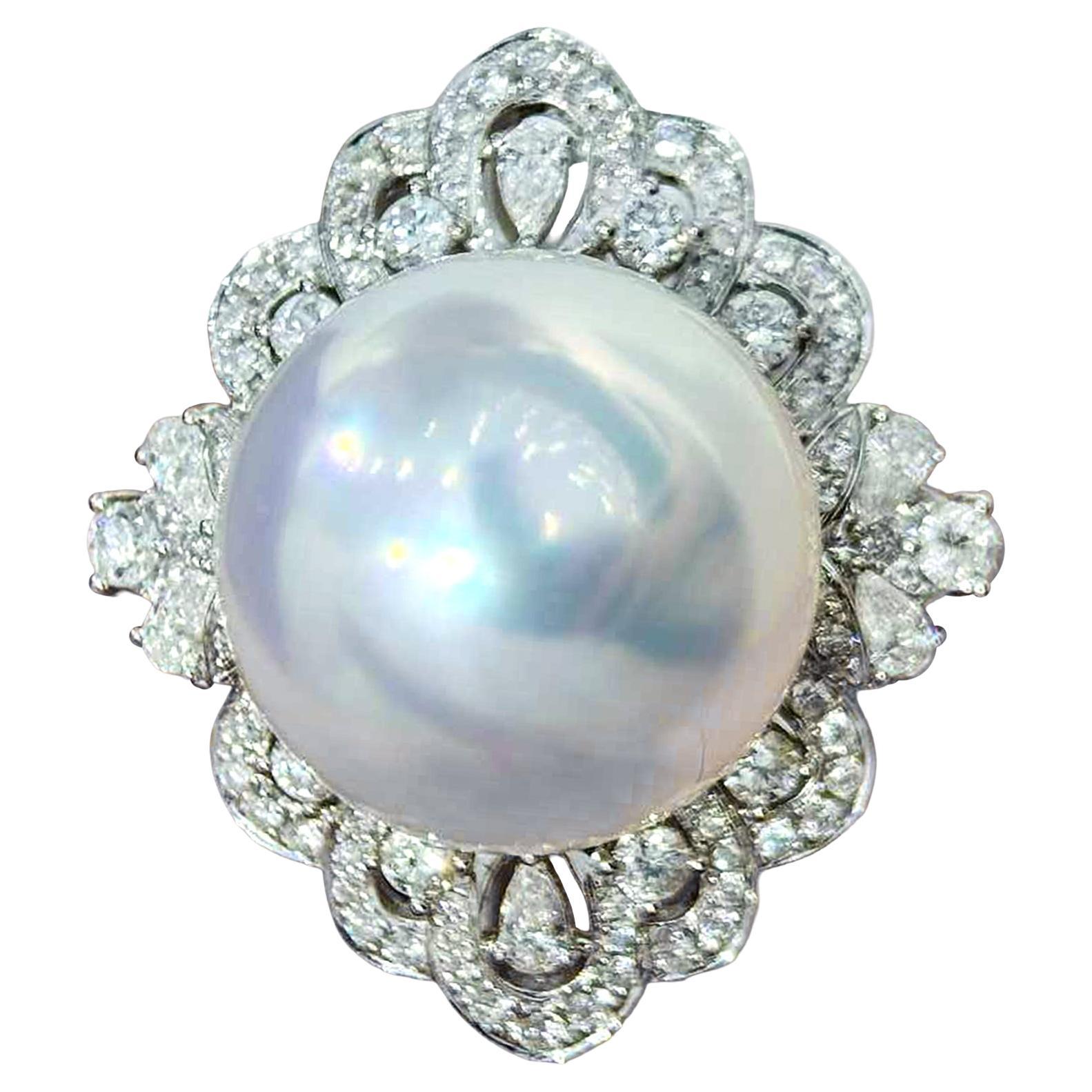 Anello con perle dei mari del sud e diamanti Phoenix Aurora 15,2 mm