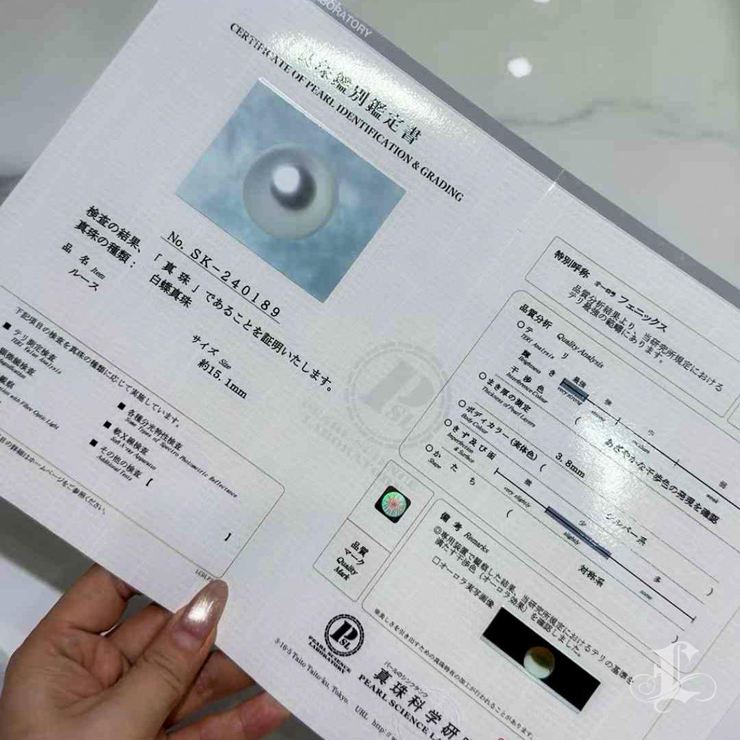 Ciondolo a raggiera con diamanti e perle dei mari del sud da 15 mm certificato Phoenix. in vendita 4