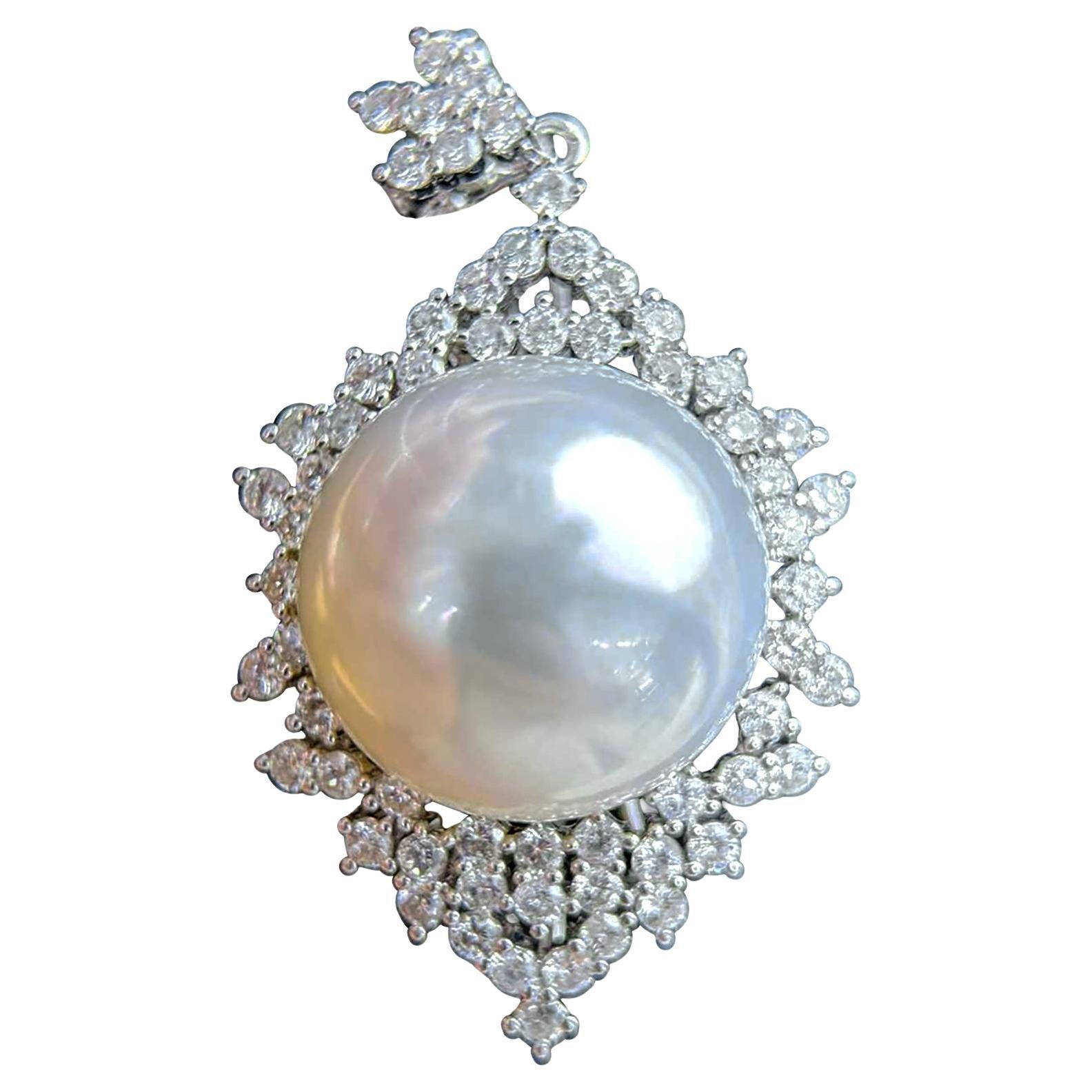 【Crown Radiance】PSL Phoenix Certified 15mm South Sea Pearl Diamond Halo Pendant