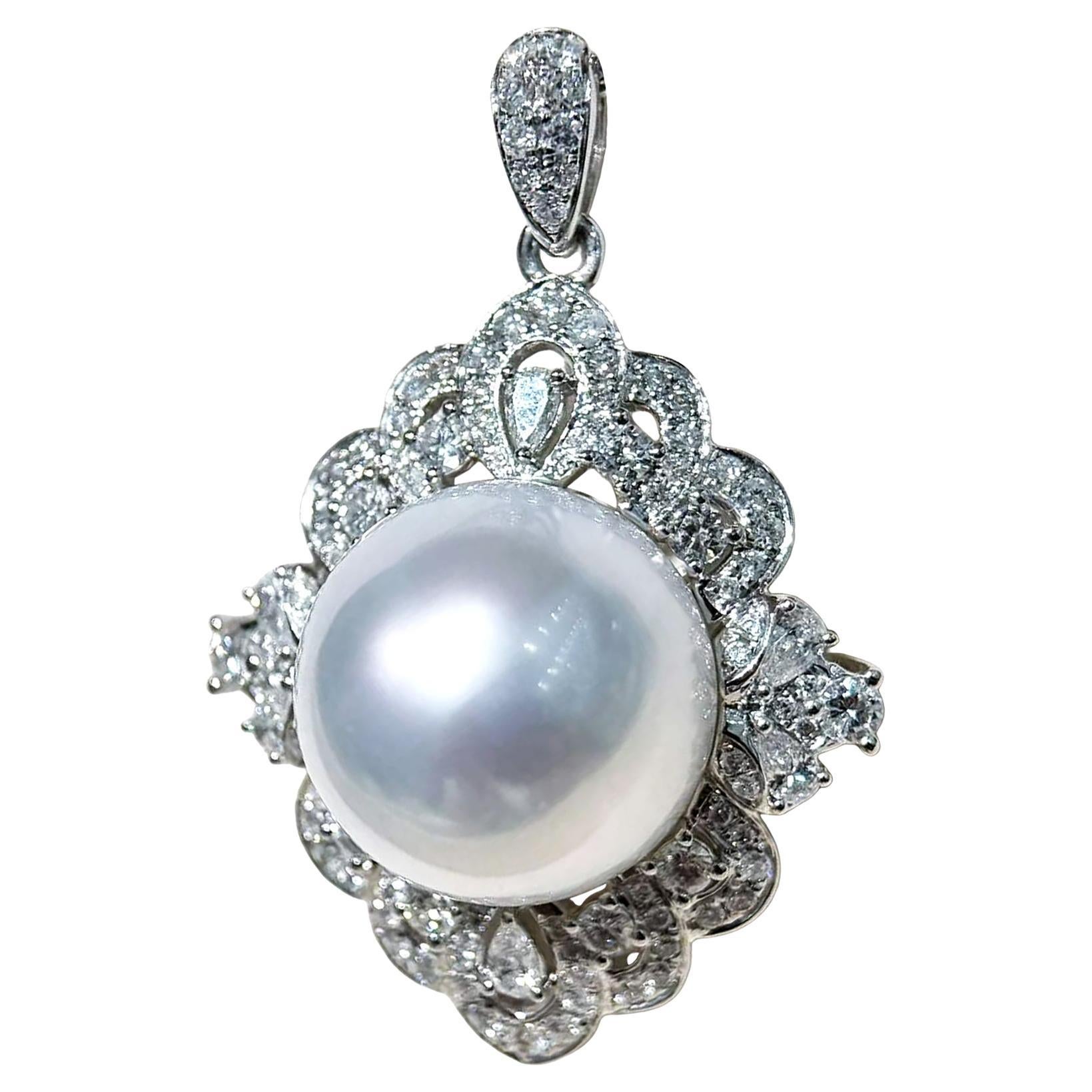 Ciondolo di diamanti con perle dei mari del sud da 16 mm con certificazione Phoenix