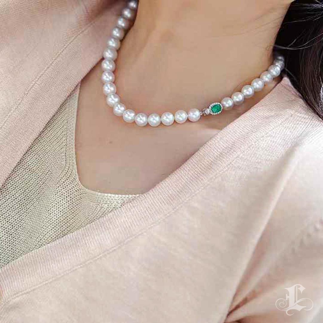 Uncut 【Crown Radiance】PSL Phoenix Certified Pearl & Emerald Diamond Clasp Necklace For Sale