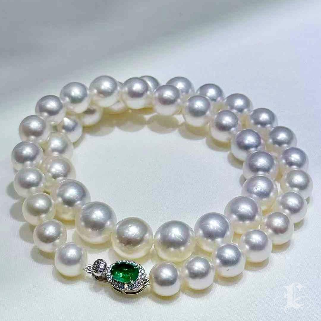 【Crown Radiance】PSL Phoenix Certified Pearl & Emerald Diamond Clasp Necklace For Sale 2
