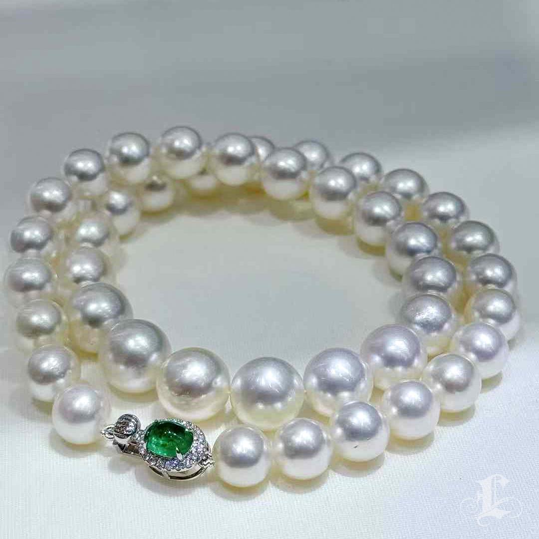 【Crown Radiance】PSL Phoenix Certified Pearl & Emerald Diamond Clasp Necklace For Sale 3