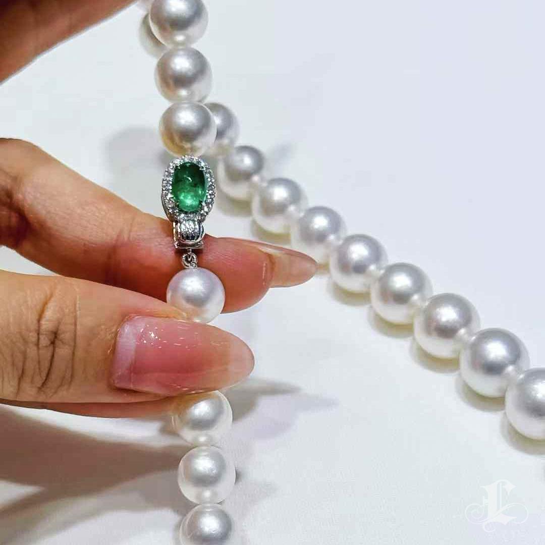 【Crown Radiance】PSL Phoenix Certified Pearl & Emerald Diamond Clasp Necklace For Sale 4