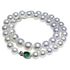 【Crown Radiance】PSL Phoenix Certified Pearl & Emerald Diamond Clasp Necklace