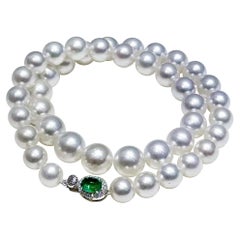 【Crown Radiance】PSL Phoenix Certified Pearl & Emerald Diamond Clasp Necklace
