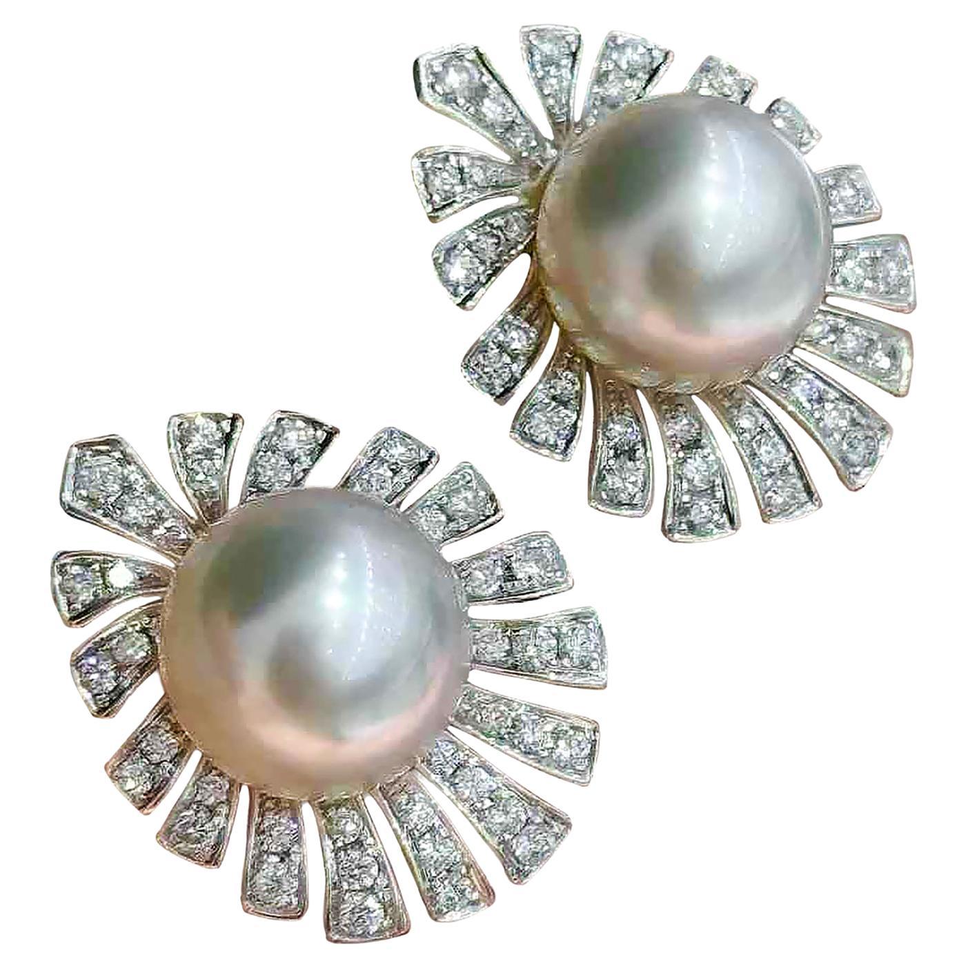 【Crown Radiance】Radiant Bloom Aurora South Sea Pearl Diamond Earrings For Sale