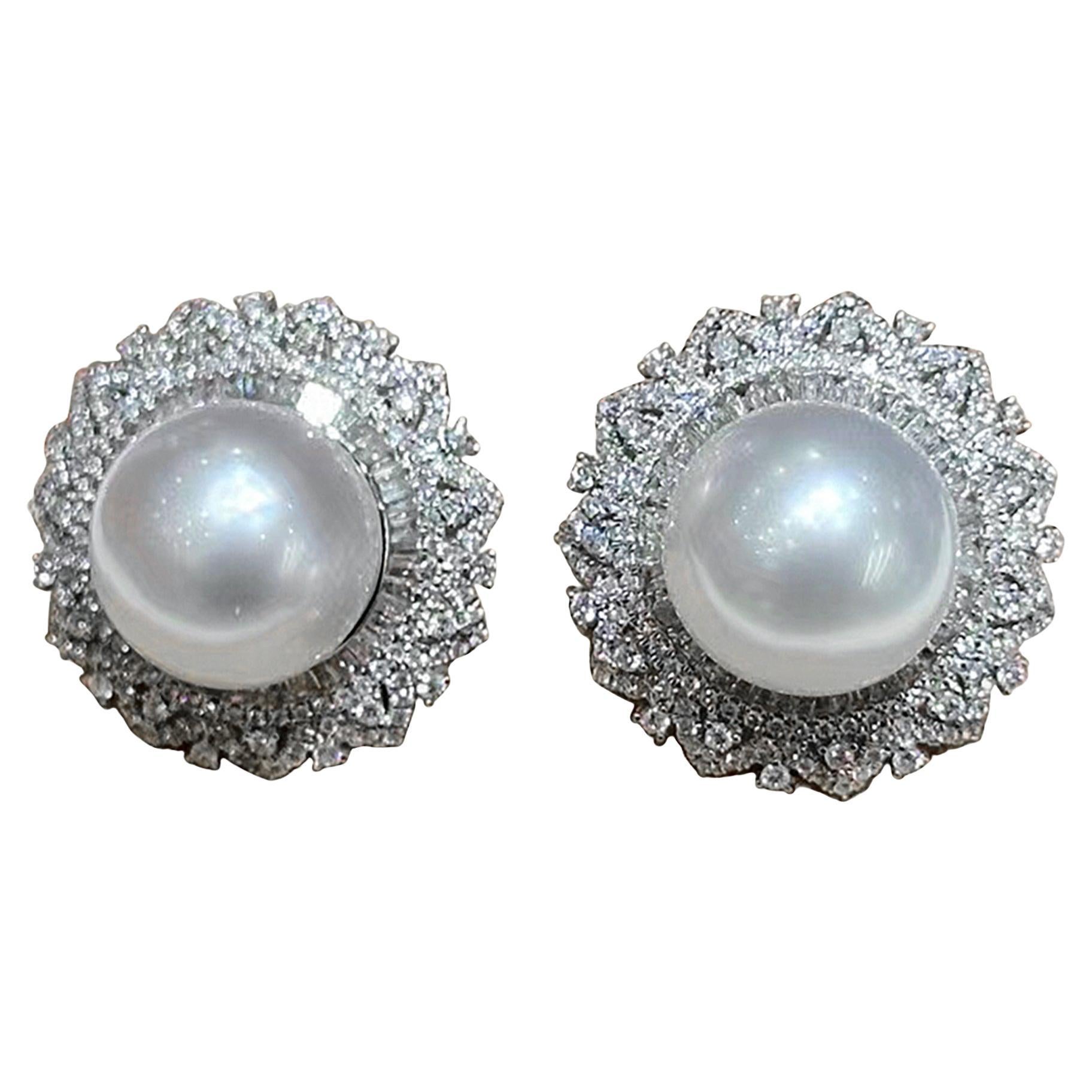 【Crown Radiance】Radiant Bloom Aurora South Sea Pearl Diamond Evening Earrings