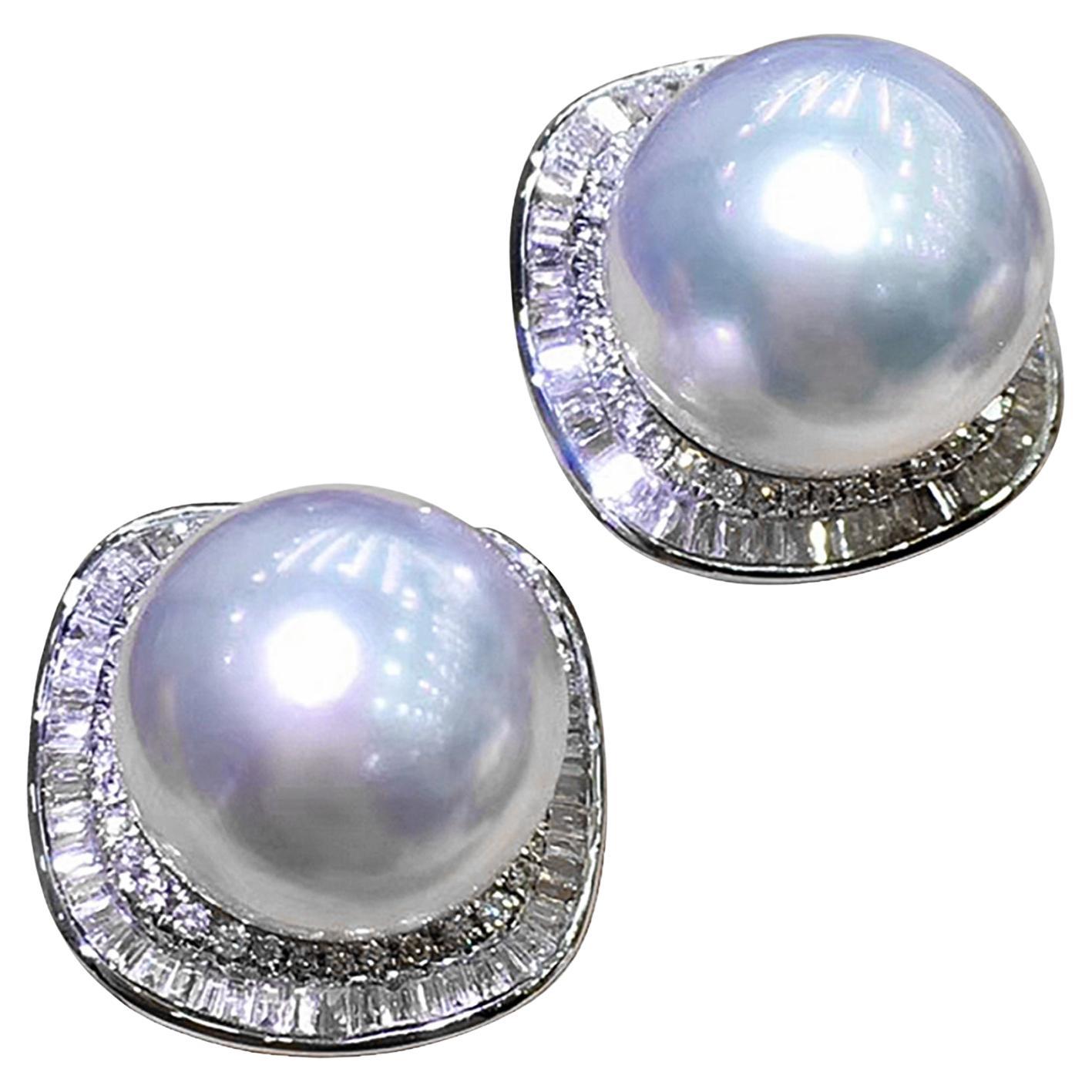 Orecchini di perle dei mari del sud con diamante a cornice regale in vendita