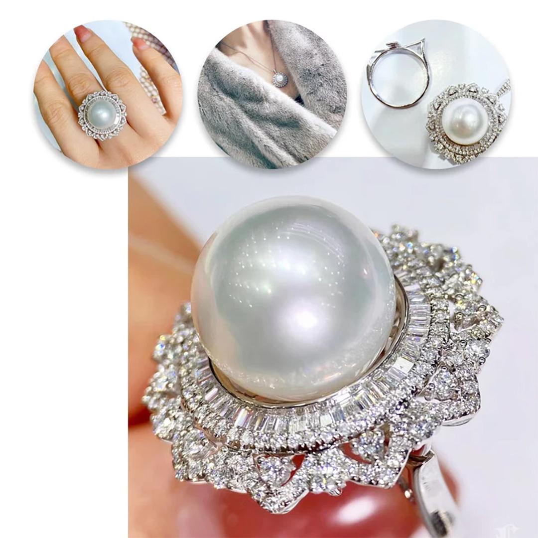 Uncut 【Crown Radiance】Regal Halo Diamond South Sea Pearl Convertible Ring Pendant For Sale