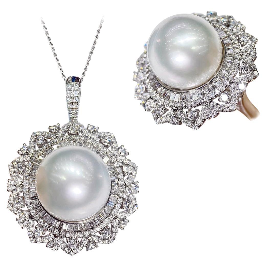 【Crown Radiance】Regal Halo Diamond South Sea Pearl Convertible Ring Pendant For Sale