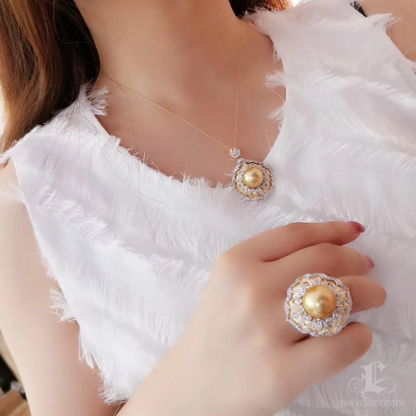 Anello con diamanti di perle dei mari del sud da 14-15 mm In condizioni Nuovo in vendita a New York, NY