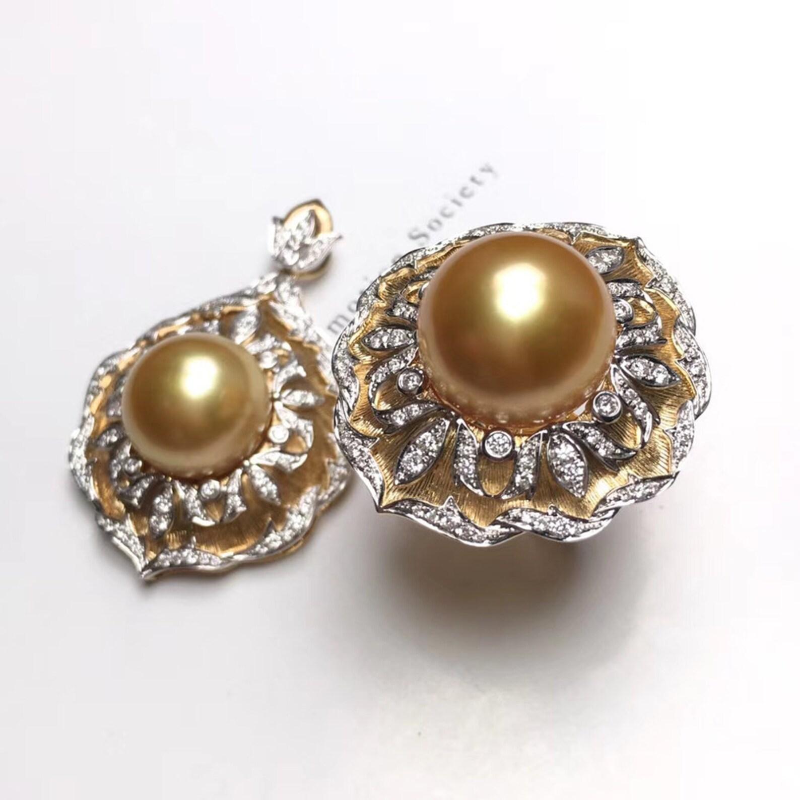 Anello con diamanti di perle dei mari del sud da 14-15 mm in vendita 3