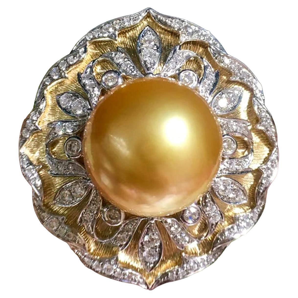 Anello con diamanti di perle dei mari del sud da 14-15 mm