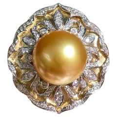 Anello con diamanti di perle dei mari del sud da 14-15 mm